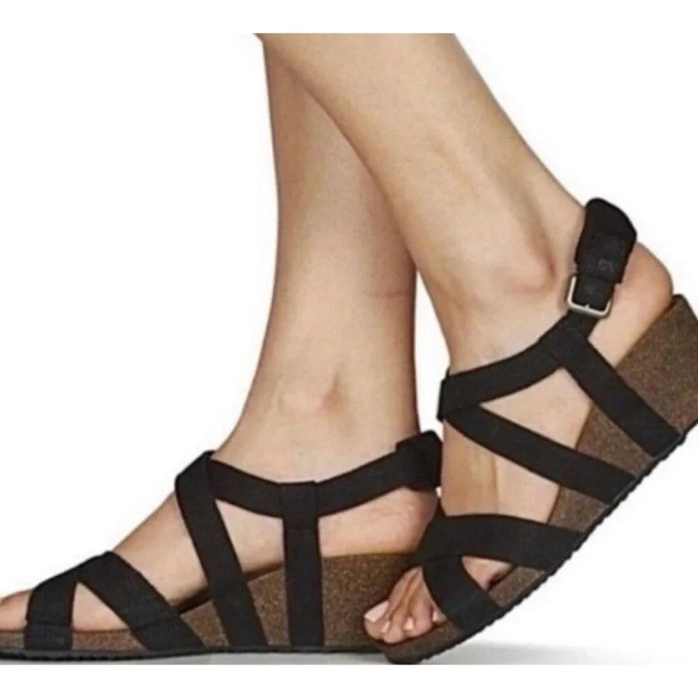 Teva Womens Mahonia Sandal Size 8 Black Nubuck Cork Wedge Heel Outdoor Casual
